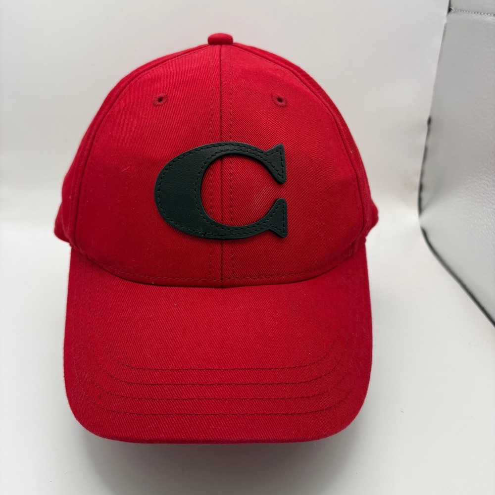 Authentic COACH Varsity Red Baseball Cap with Black C Logo Adjustable‎ Strap